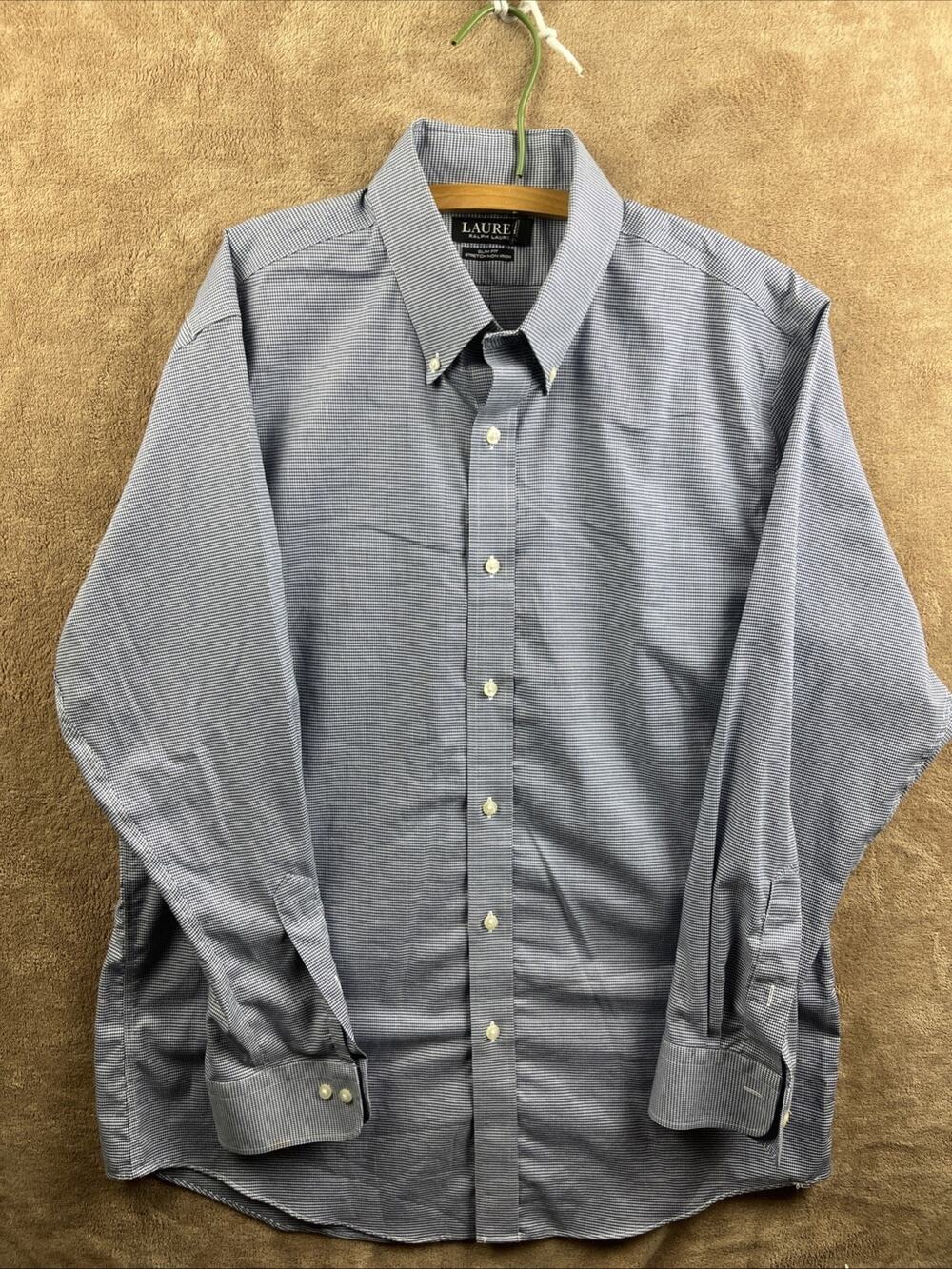 Lauren Ralph 17 34/35 Slim Fit Stretch Non Iron dress shirt blue/white